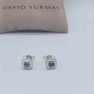 David Yurman Sterling Silver Petite Albion Earrings Prasiolite & Diamonds 5x5mm